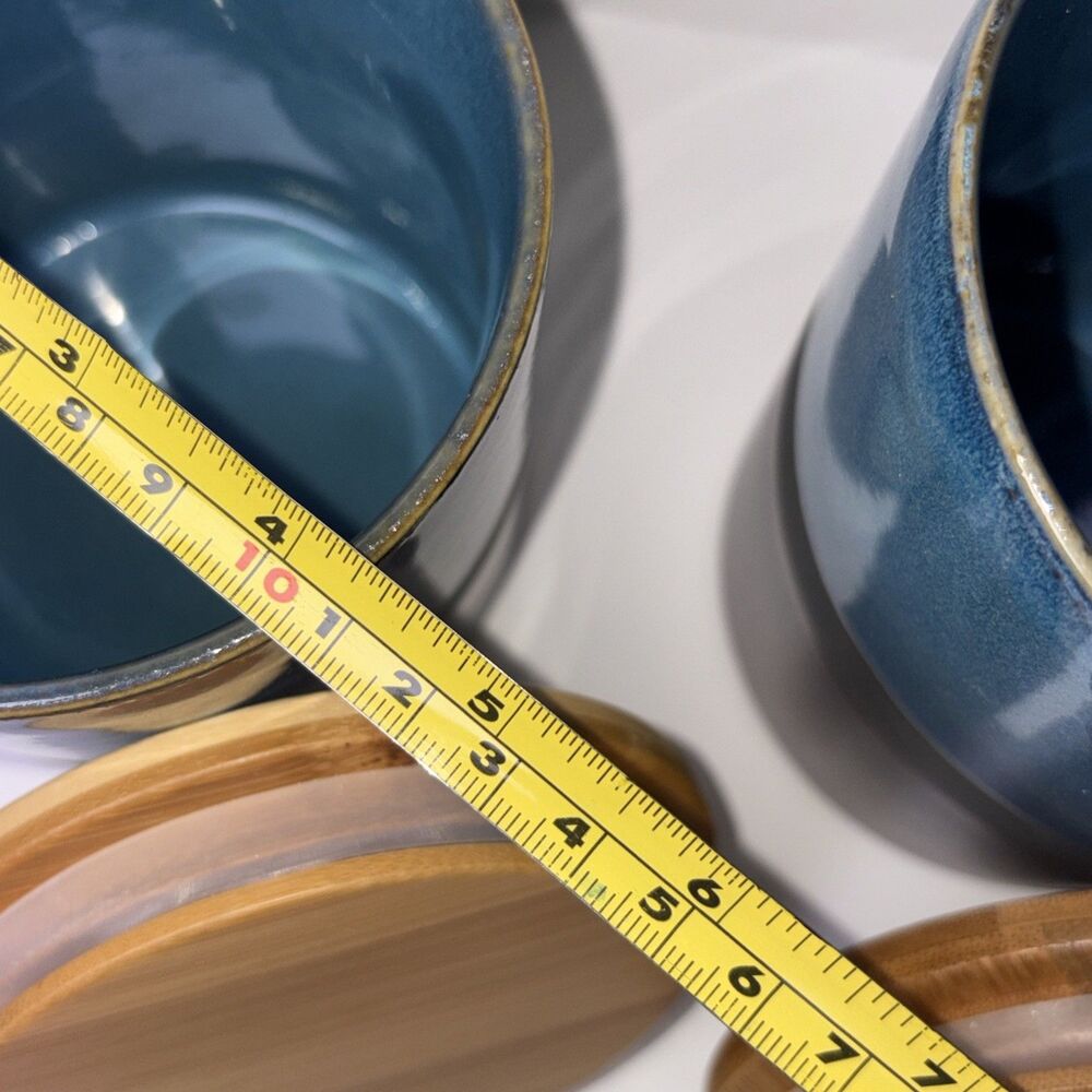 Set of 2 American Atelier Stoneware Canisters with Lids Kitchen Storage Blue - Picture 8 of 10